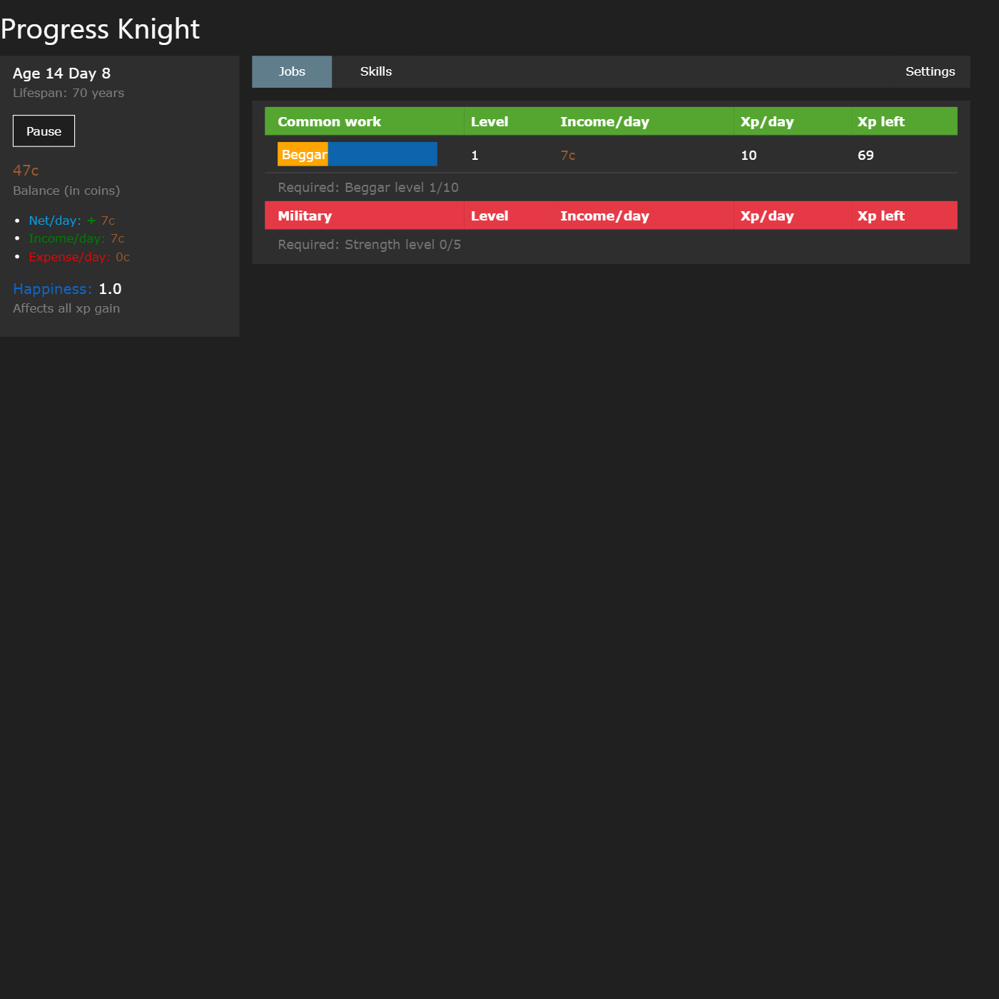 Progress Knight gameplay screenshot